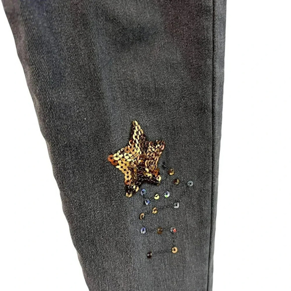 Cat & Jack Girls Jeans Size 6 Skinny Sequin Stars Gray Denim Super Stretch Pants - Picture 6 of 7